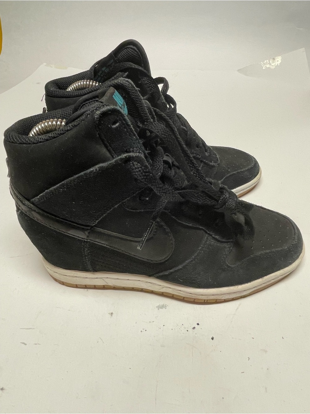 Nike Dunk Sky Hi Hidden Wedge Heel Womens Sneakers Black Suede 644877-011 Size 7